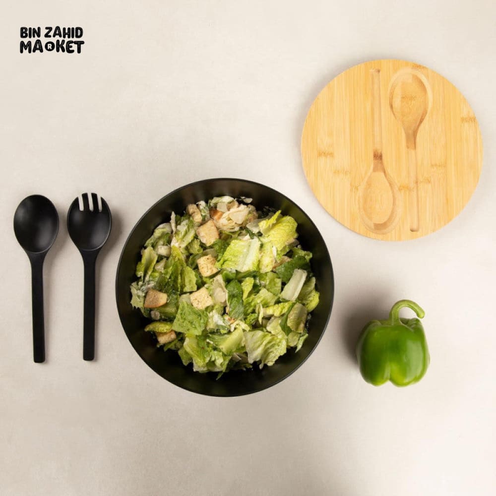 BAMBOO FIBER SALAD BOWL SET WITH WOODEN LID & SERVERS