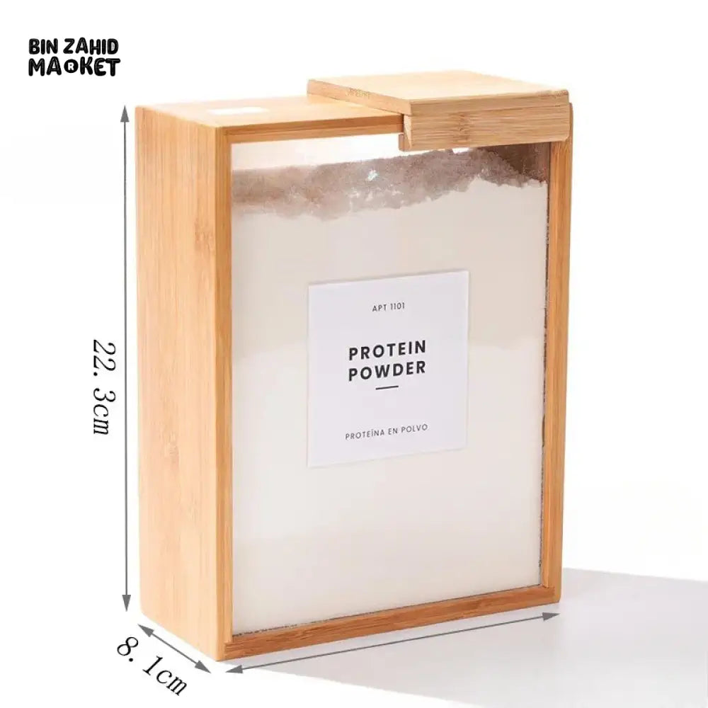 BAMBOO GRAIN STORAGE BOX AIRTIGHT SQUARE PANTRY ORGANIZER FOR RICE CEREAL DRY GOODS