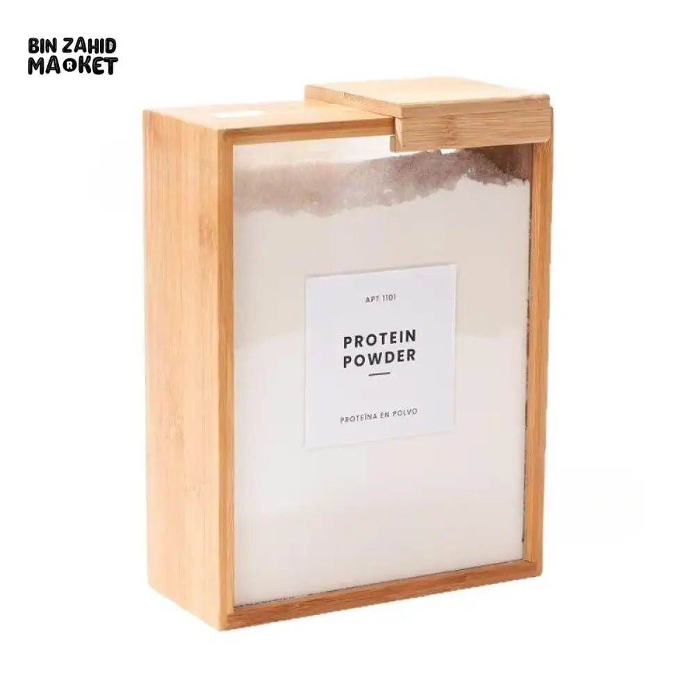 BAMBOO GRAIN STORAGE BOX AIRTIGHT SQUARE PANTRY ORGANIZER FOR RICE CEREAL DRY GOODS
