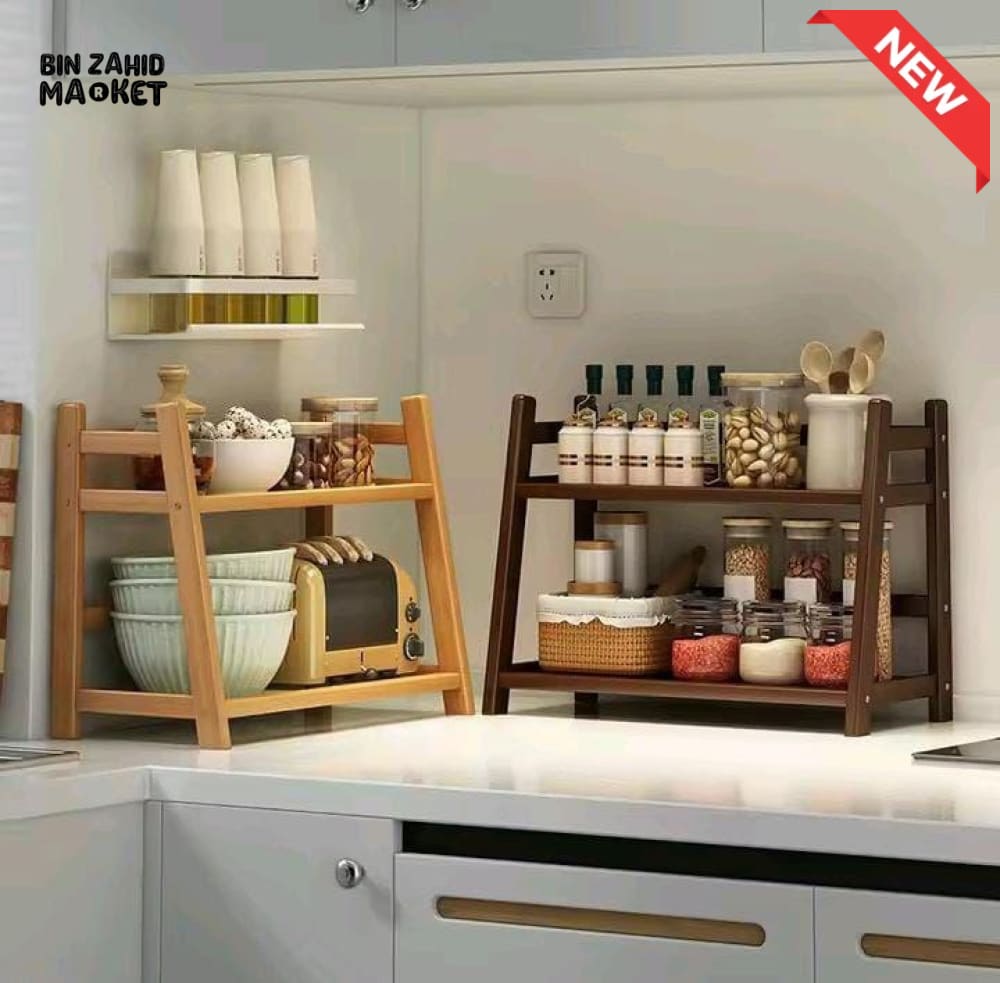 BAMBOO KITCHEN COUNTERTOP STORAGE RACK - 2 LAYER