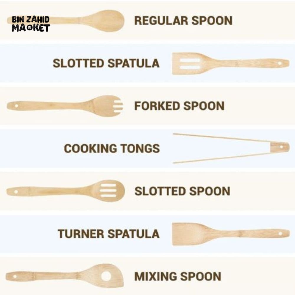 BAMBOO KITCHEN UTENSILS SET 7 PIECES WITH HOLDER - ECO-FRIENDLY COOKING TOOLS