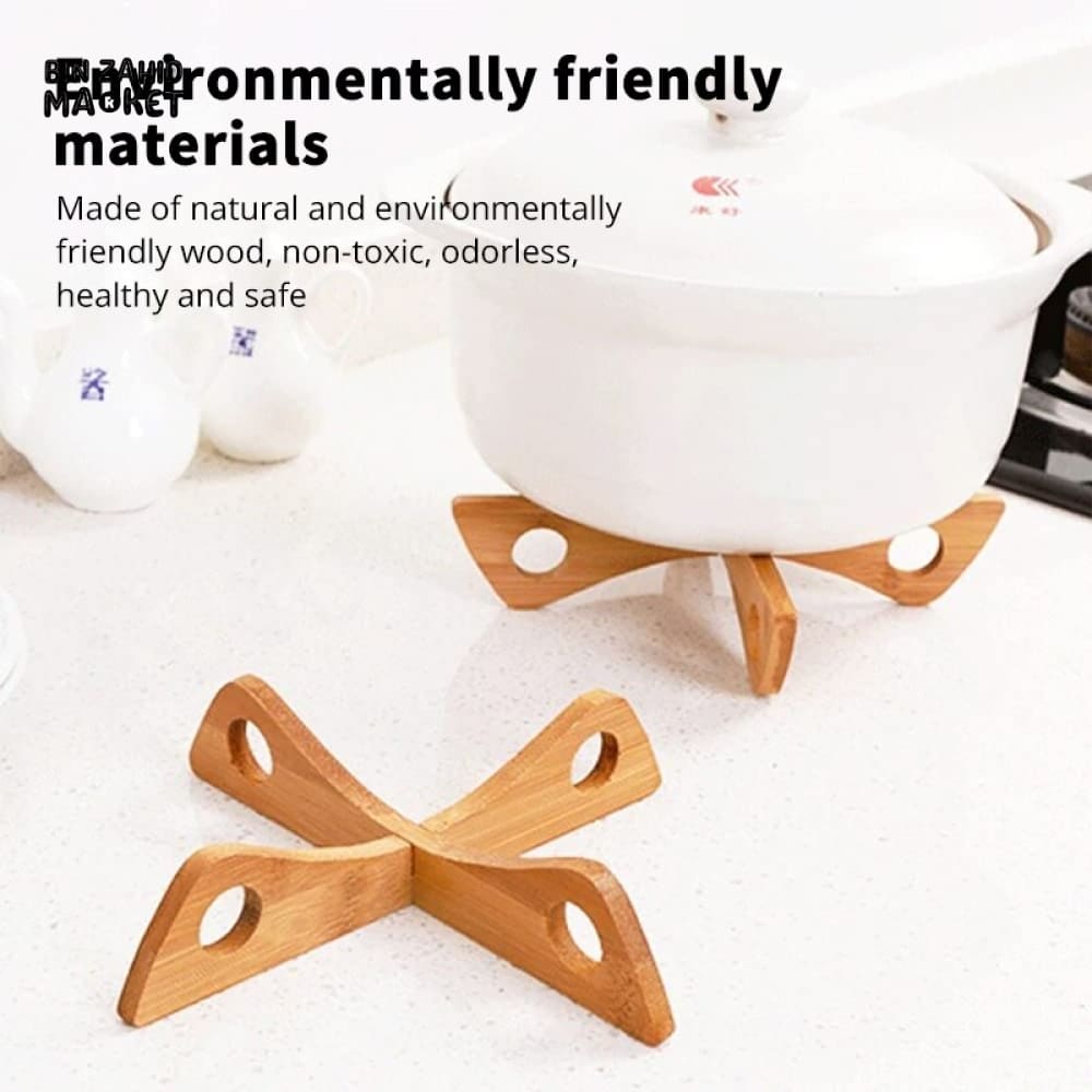 BAMBOO POT RACK MAT – REMOVABLE CROSS WOODEN TRIVET HEAT INSULATION ANTI-SCALD HOLDER FOR HOT POTS BOWLS & TABLEWARE