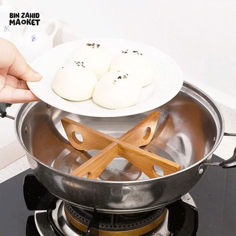 BAMBOO POT RACK MAT – REMOVABLE CROSS WOODEN TRIVET HEAT INSULATION ANTI-SCALD HOLDER FOR HOT POTS BOWLS & TABLEWARE