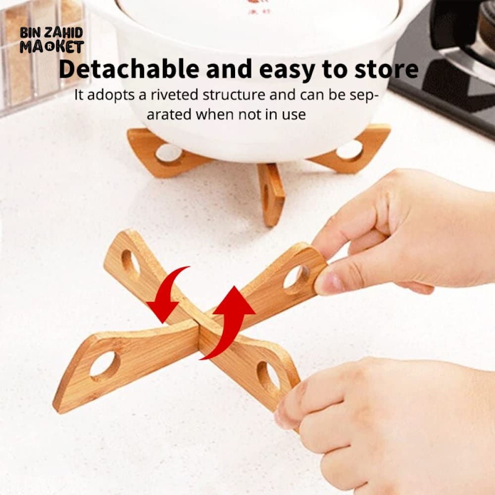 BAMBOO POT RACK MAT – REMOVABLE CROSS WOODEN TRIVET HEAT INSULATION ANTI-SCALD HOLDER FOR HOT POTS BOWLS & TABLEWARE