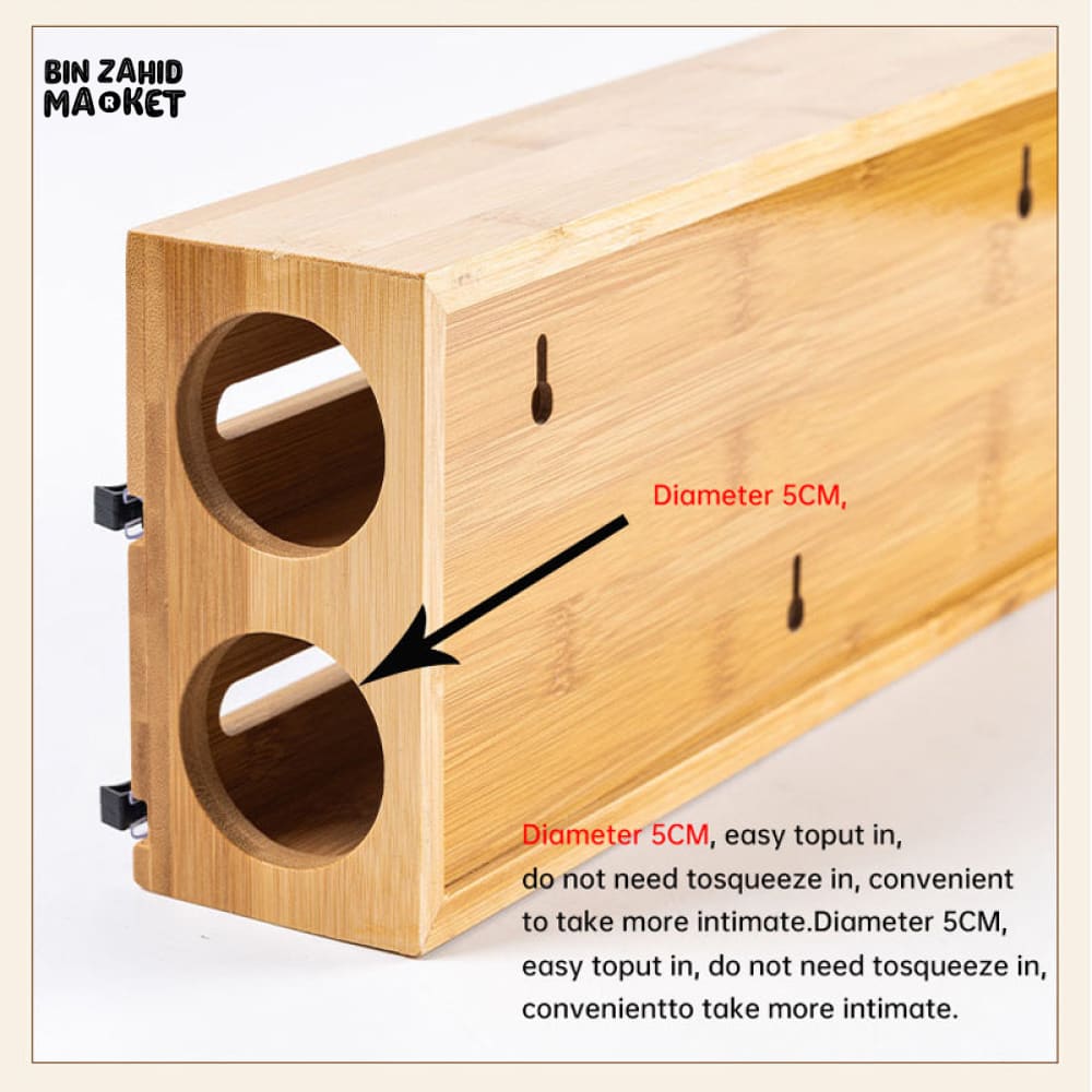 BAMBOO WRAP DISPENSER WITH SLIDER CUTTER – WALL MOUNTED PLASTIC & FOIL ORGANIZER FOR KITCHEN STORAGE AND FOOD WRAPPING 2IN1