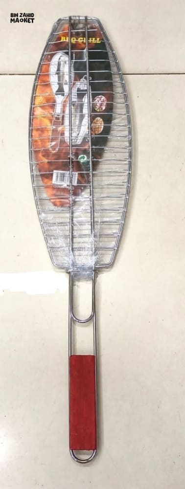 BARBEQUE FISH GRILL WITH WOODEN HANDLE