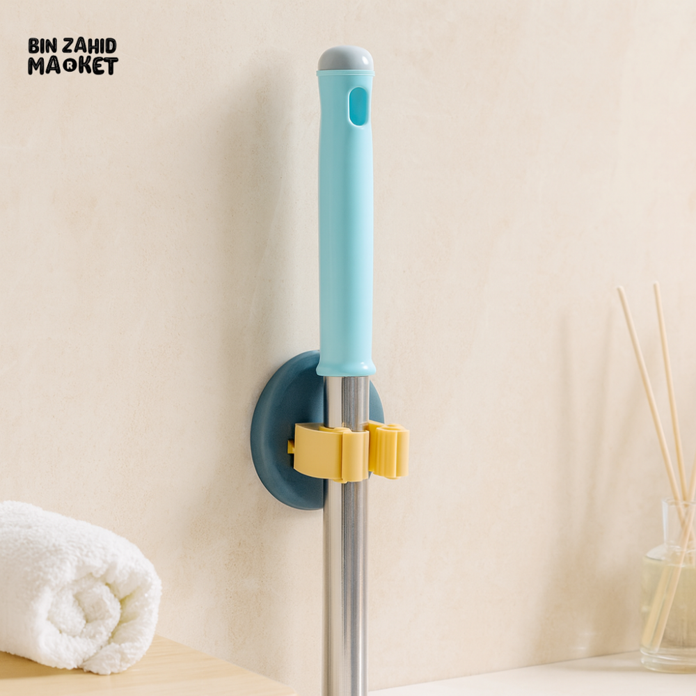 BATHROOM NO DRILLING MOP HOLDER PACK OF 2 – SUCTION CUP WALL MOUNTED ANTI-SLIP BROOM BRACKET HOOK FOR HOME CLOTH & SWEEPER STORAGE