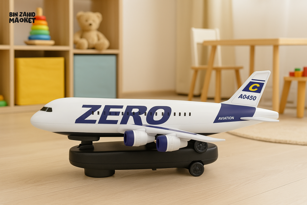 BATTERY OPERATED ZERO AIRPLANE – LED LIGHTS MUSIC & 360-DEGREE SPIN ACTION