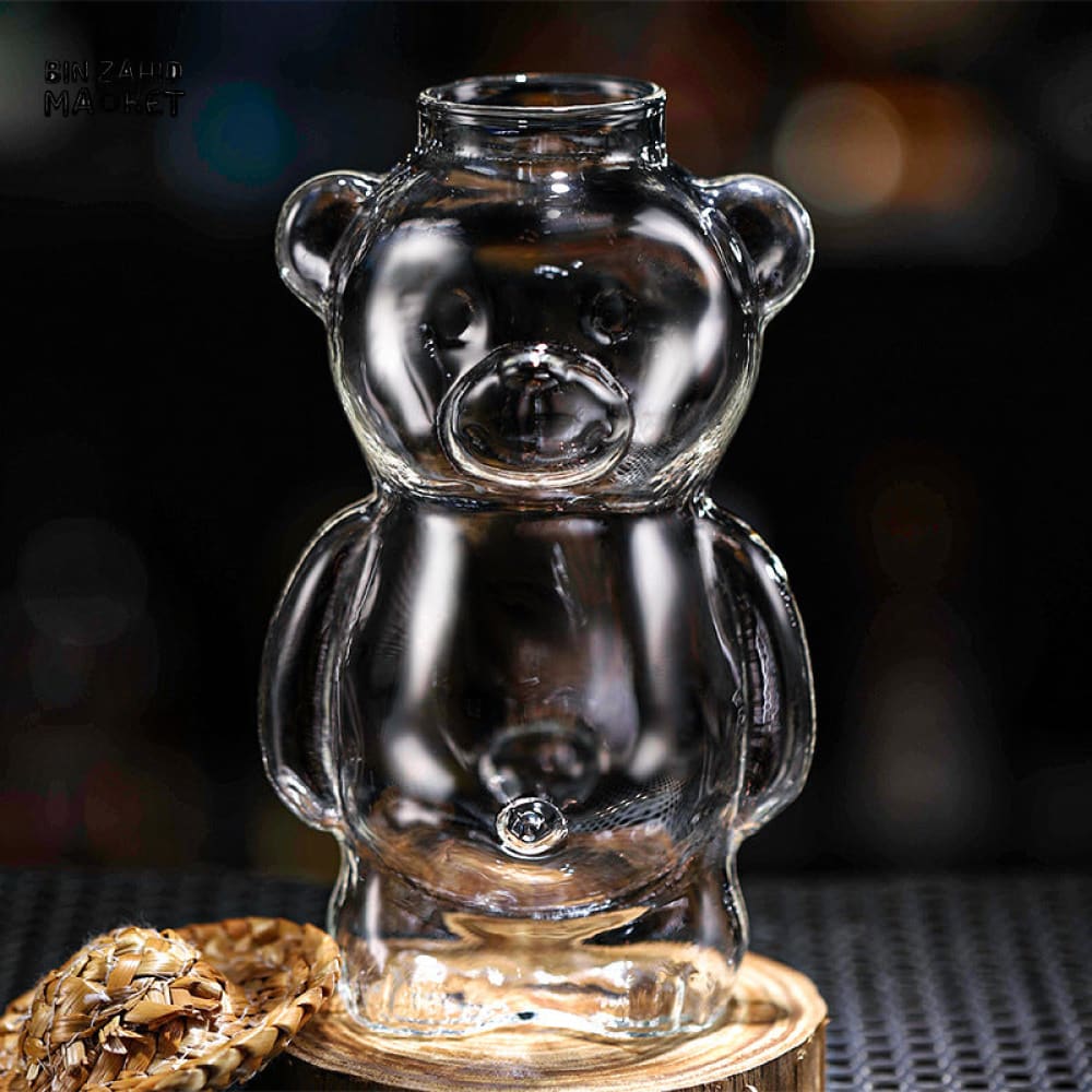 CARTOON BEAR SHAPED GLASS MUG WITH STRAW CUTE TRANSPARENT COFFEE & JUICE CUP CREATIVE MILKY TEA BEAR CUP