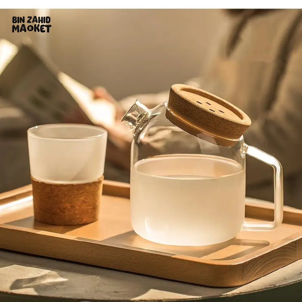 BEVERAGE DISPENSER COLD WATER JUICE JUG TEAPOT GLASS LEMONADE CONTAINER HEAT RESISTANT KITCHEN JUG