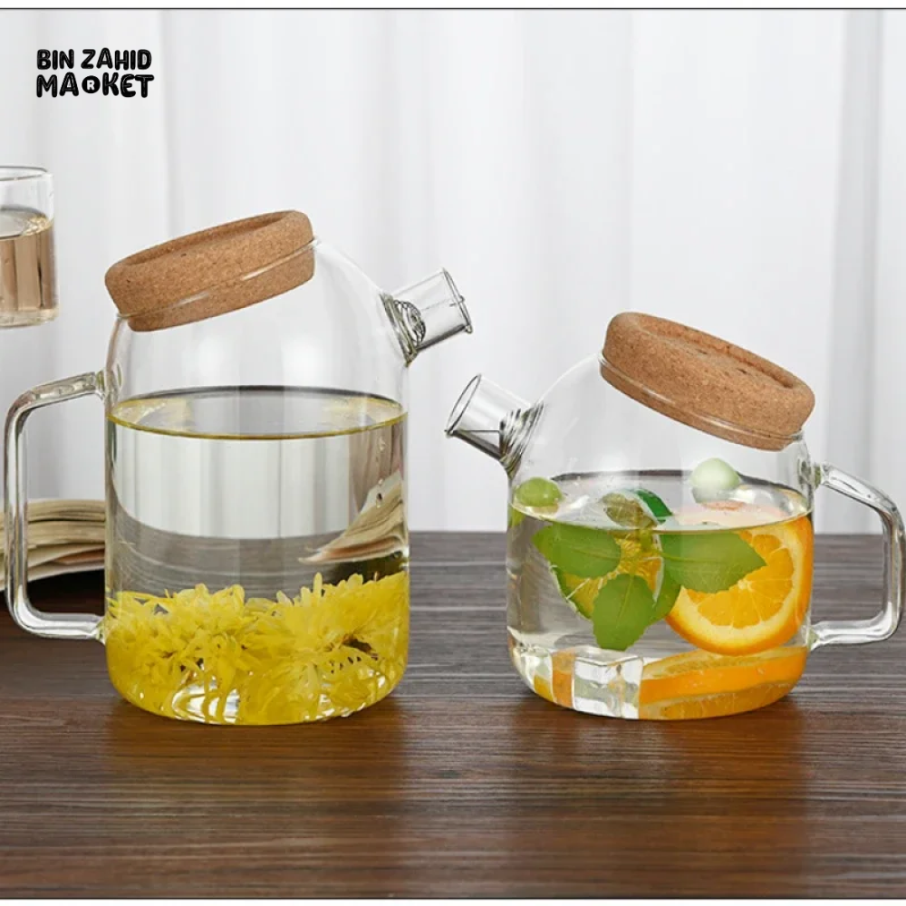 BEVERAGE DISPENSER COLD WATER JUICE JUG TEAPOT GLASS LEMONADE CONTAINER HEAT RESISTANT KITCHEN JUG