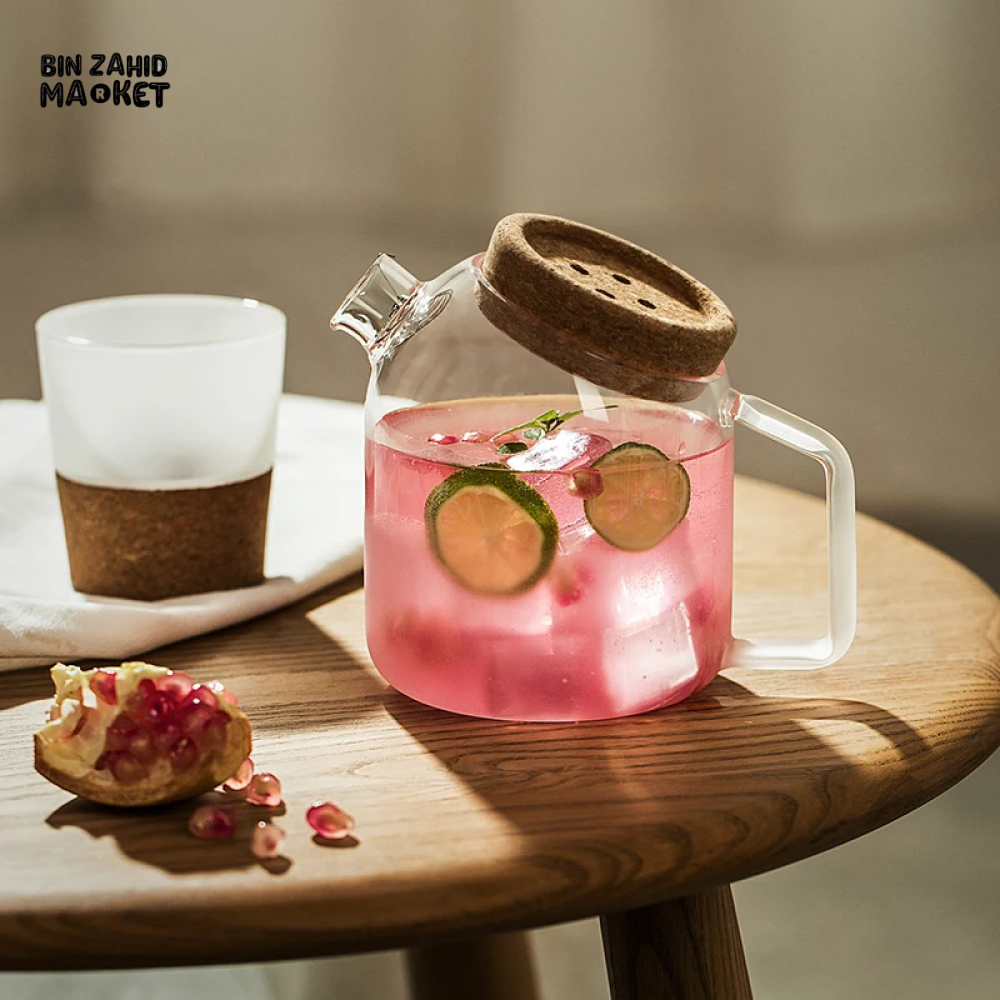 BEVERAGE DISPENSER COLD WATER JUICE JUG TEAPOT GLASS LEMONADE CONTAINER HEAT RESISTANT KITCHEN JUG