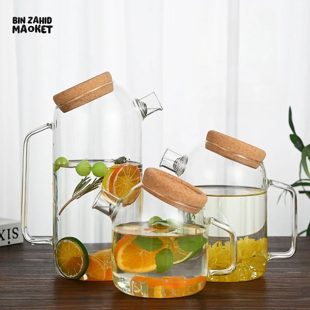 BEVERAGE DISPENSER COLD WATER JUICE JUG TEAPOT GLASS LEMONADE CONTAINER HEAT RESISTANT KITCHEN JUG