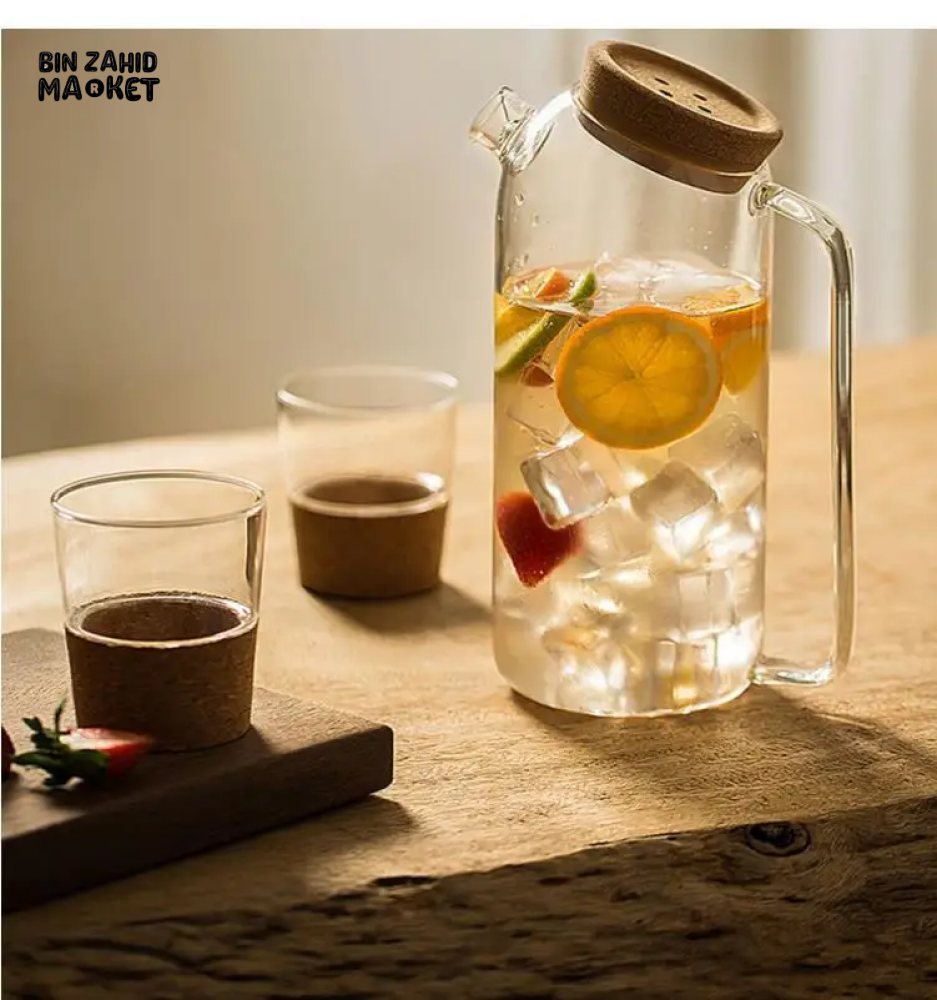 BEVERAGE DISPENSER COLD WATER JUICE JUG TEAPOT GLASS LEMONADE CONTAINER HEAT RESISTANT KITCHEN JUG