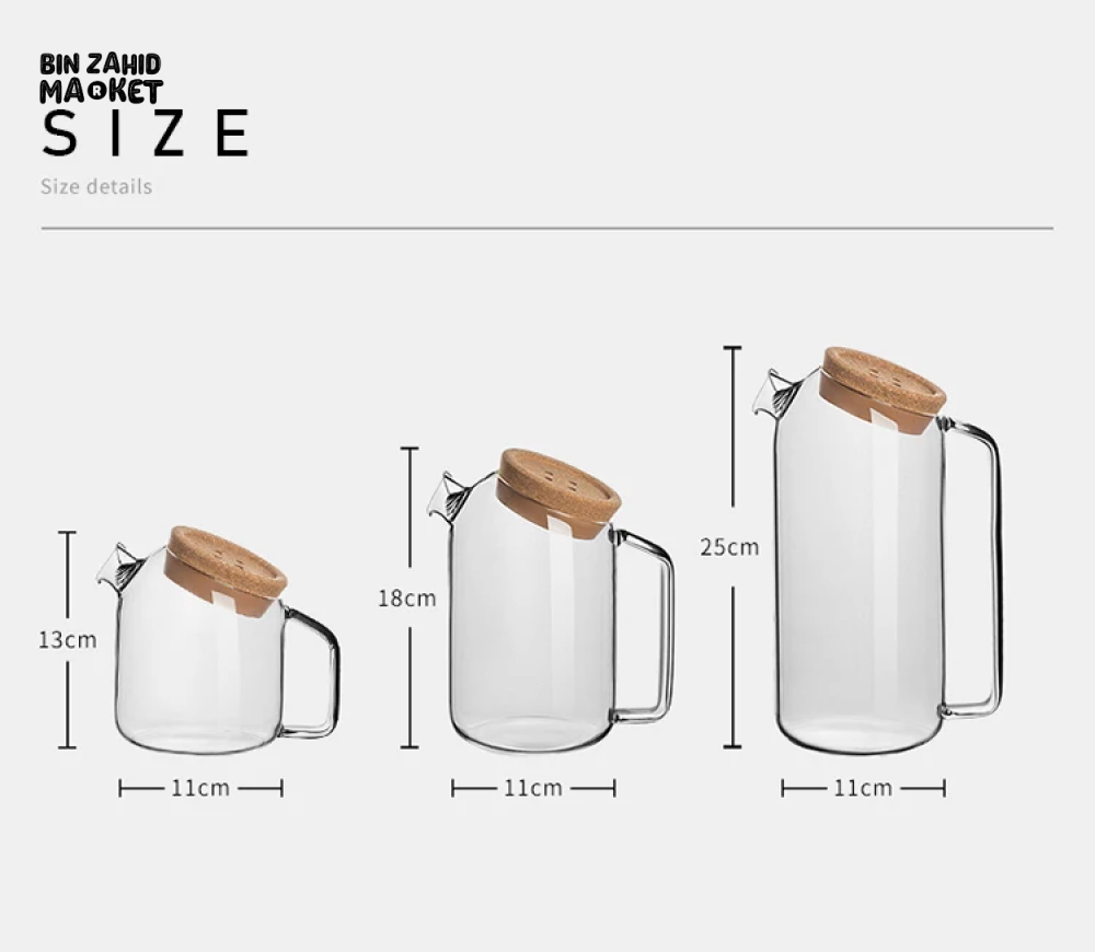 BEVERAGE DISPENSER COLD WATER JUICE JUG TEAPOT GLASS LEMONADE CONTAINER HEAT RESISTANT KITCHEN JUG