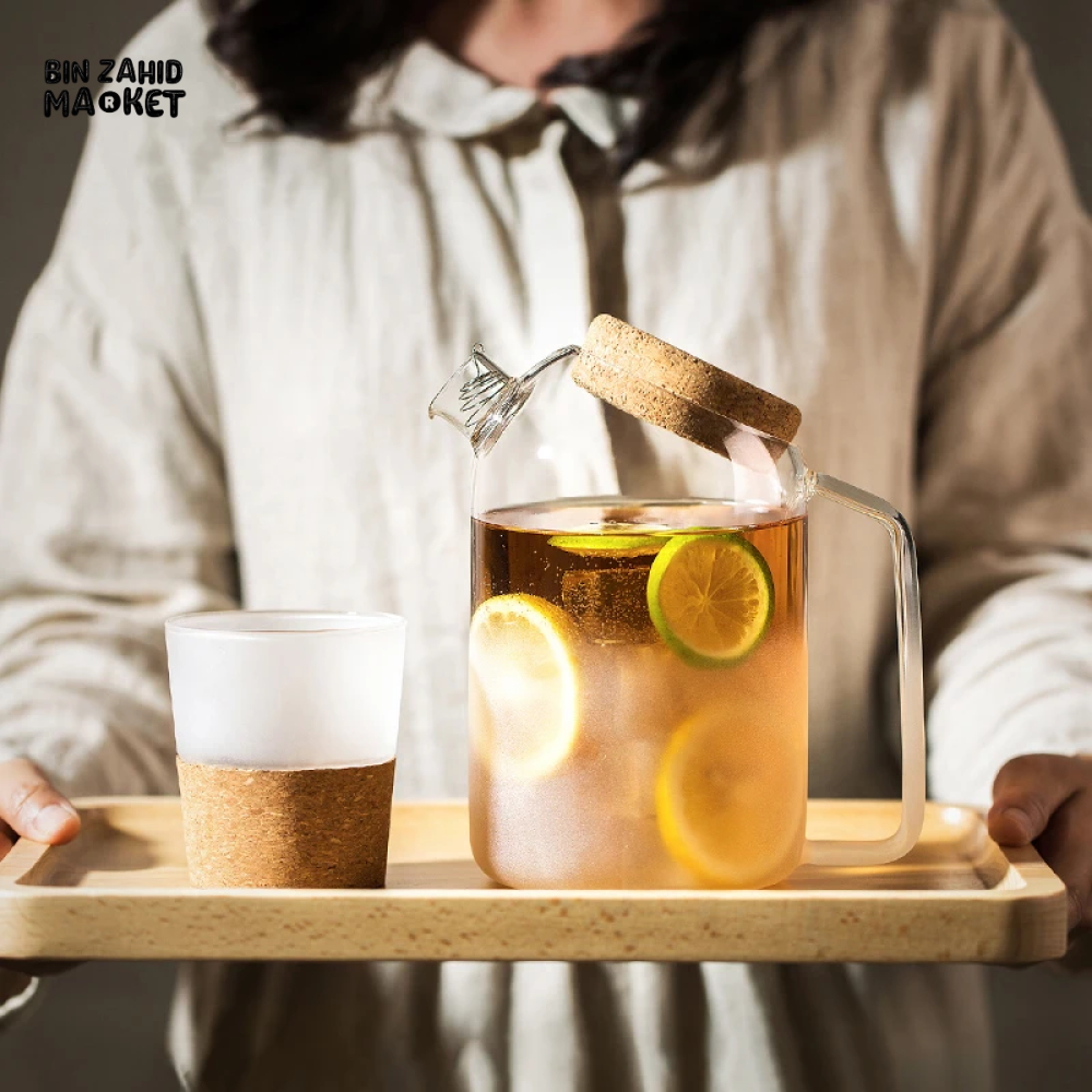 BEVERAGE DISPENSER COLD WATER JUICE JUG TEAPOT GLASS LEMONADE CONTAINER HEAT RESISTANT KITCHEN JUG