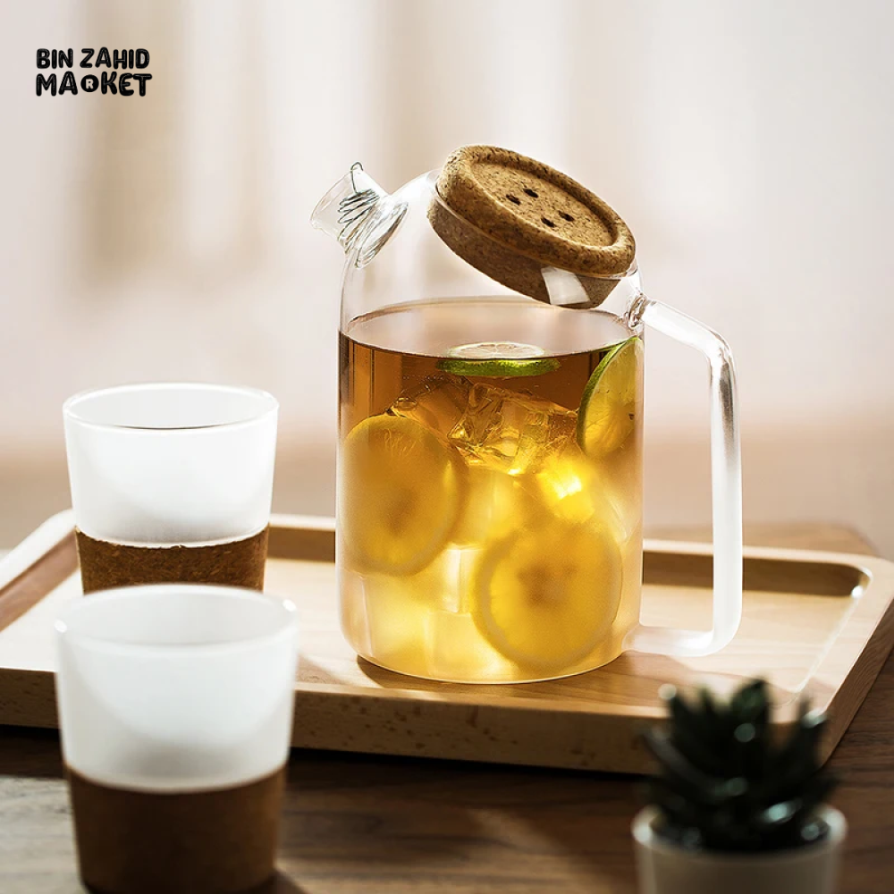 BEVERAGE DISPENSER COLD WATER JUICE JUG TEAPOT GLASS LEMONADE CONTAINER HEAT RESISTANT KITCHEN JUG