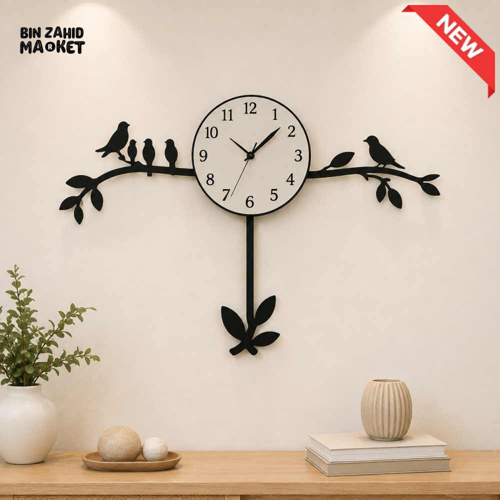 BIRDS ON BRANCH DECORATIVE PENDULUM WALL CLOCK - Large