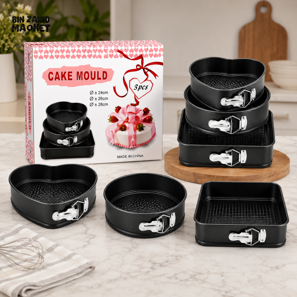 BLACK 3-PIECE SPRINGFORM CAKE MOULD SET