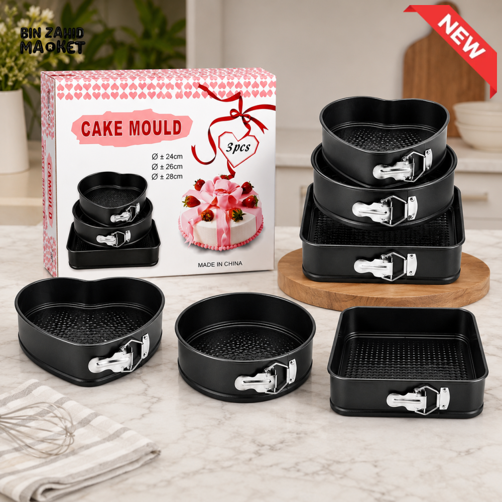 BLACK 3-PIECE SPRINGFORM CAKE MOULD SET
