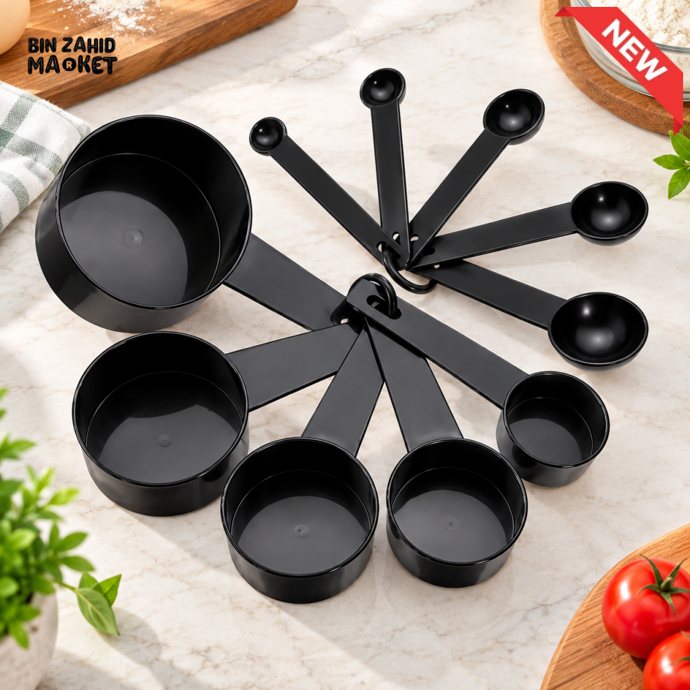 BLACK 8-PIECE MEASURING CUPS AND SPOONS SET