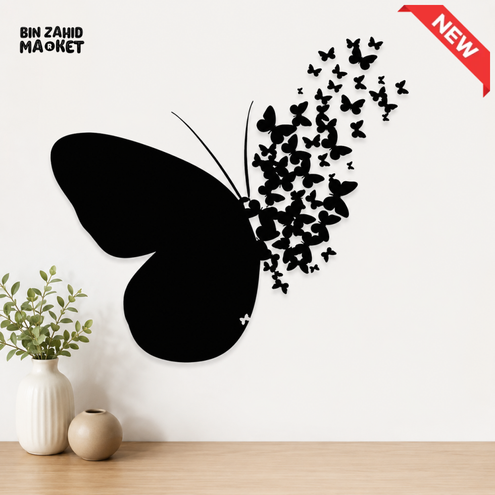 BLACK BUTTERFLY WALL DECOR WITH FLYING BUTTERFLY DESIGN