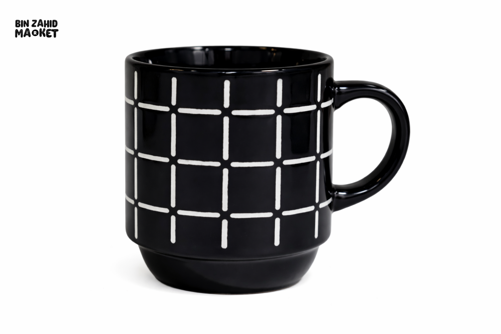 BLACK GRID CERAMIC COFFEE CUP 150ML – MINIMAL MODERN DESIGN