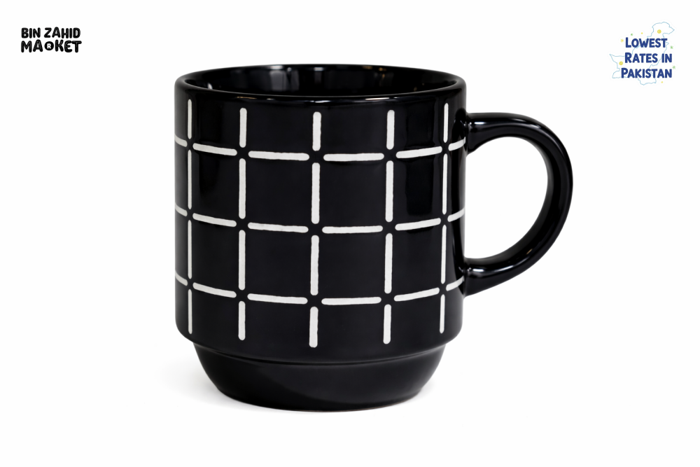 BLACK GRID CERAMIC COFFEE CUP 150ML – MINIMAL MODERN DESIGN
