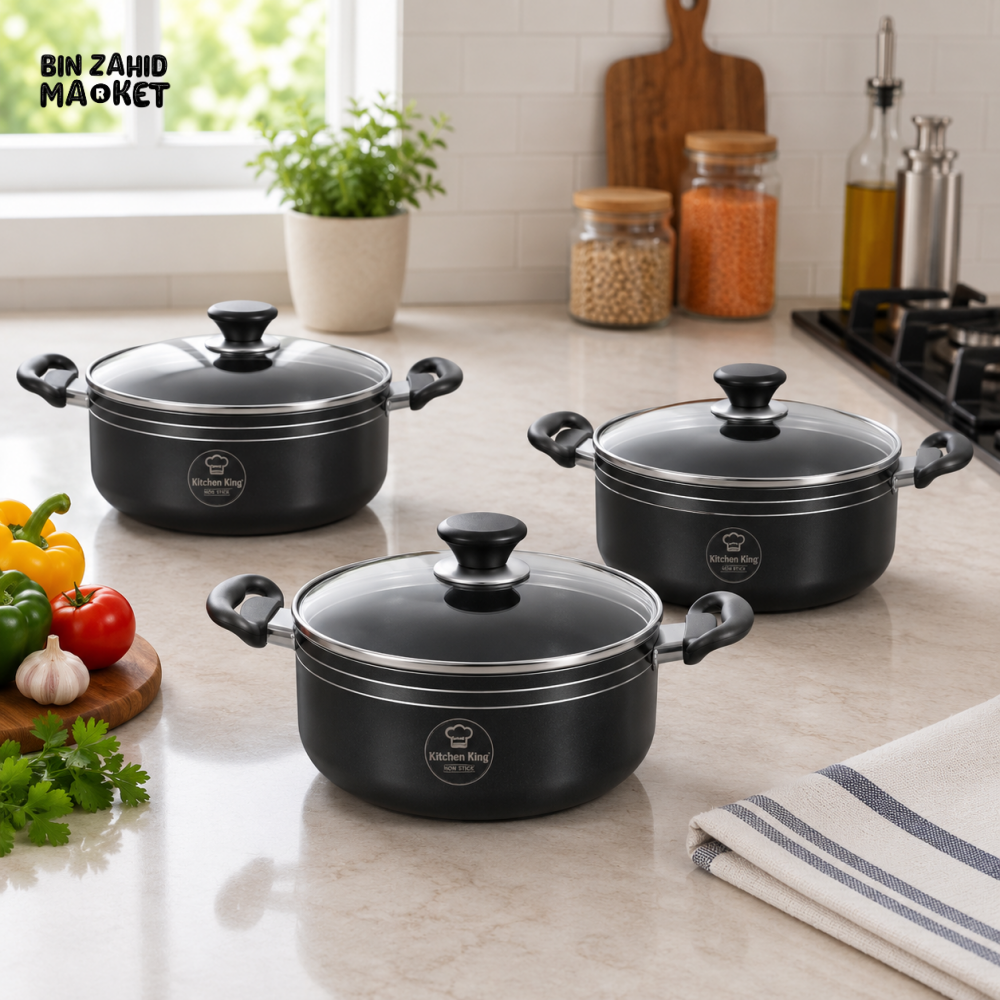 BLACK NON-STICK COOKWARE CASSEROLE SET - 3 PCS SET