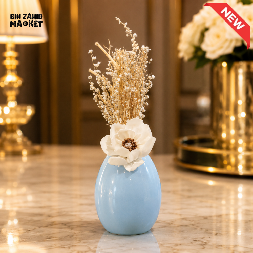 BLUE CERAMIC FLORAL DECORATIVE VASE