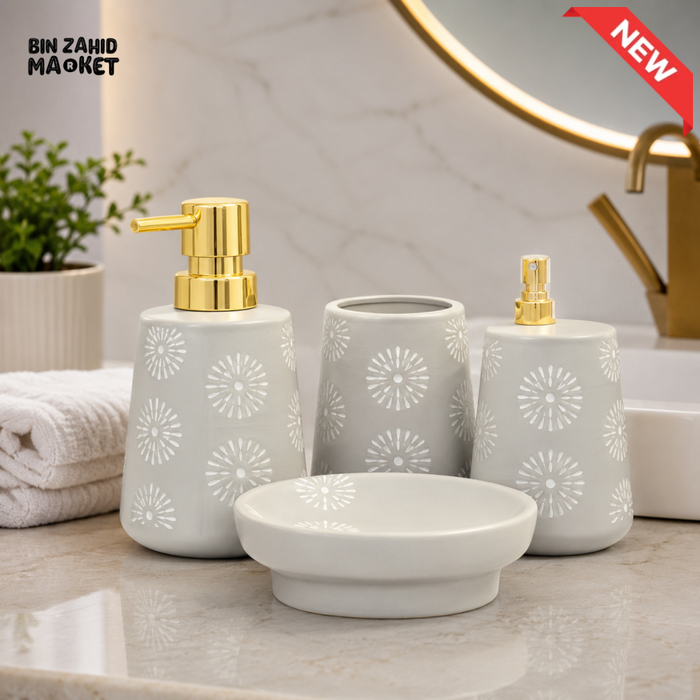 BRILLIANT 4-PIECE CERAMIC BATHROOM ACCESSORY SET – GREY