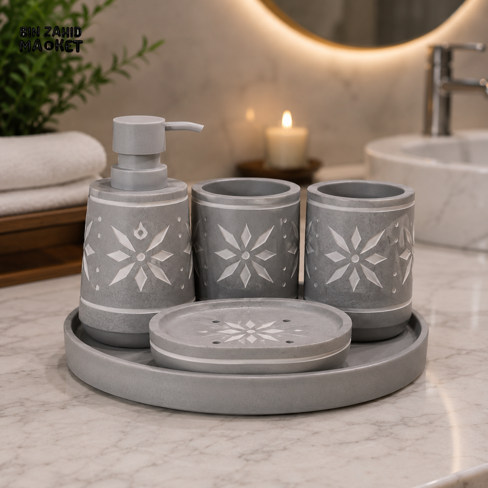 BRILLIANT BATHROOM BATHROOM ACCESSORY SET GRAY - 5 PIECE SET