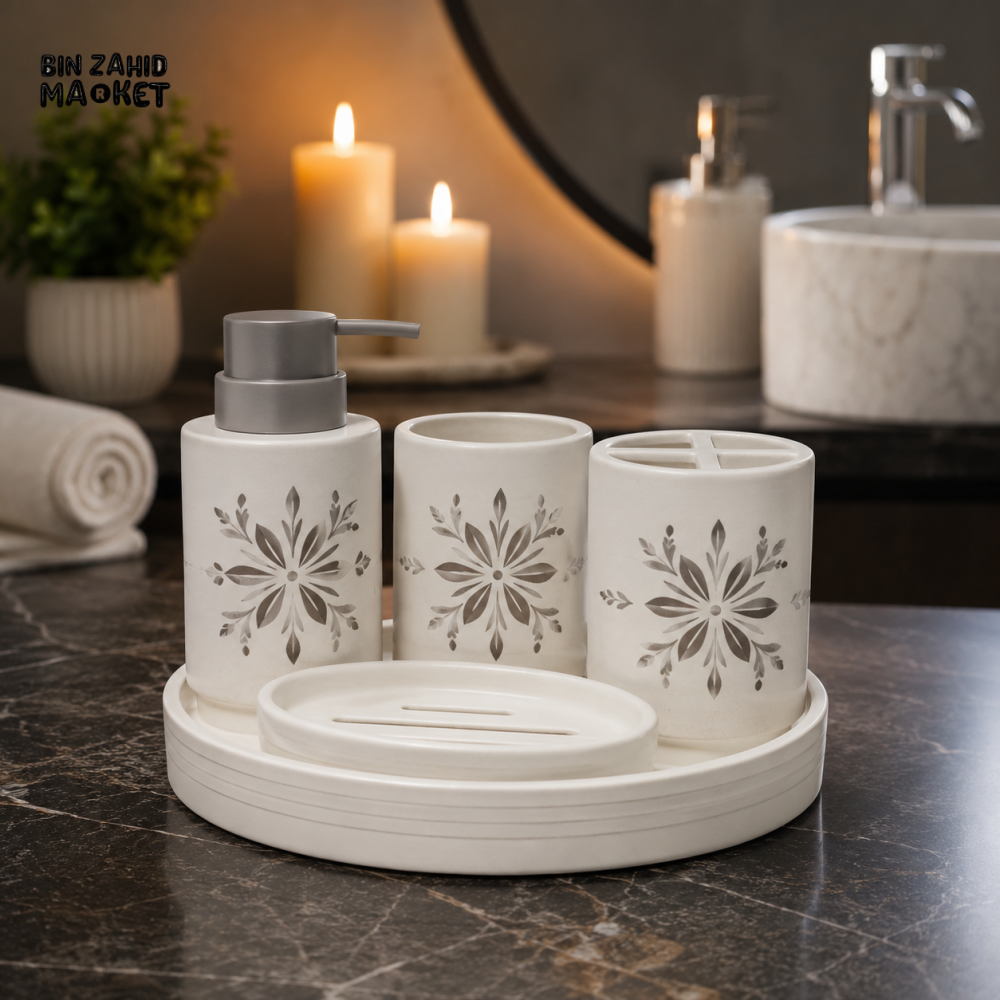 BRILLIANT BATHROOM BATHROOM ACCESSORY SET WHITE - 5 PIECE SET