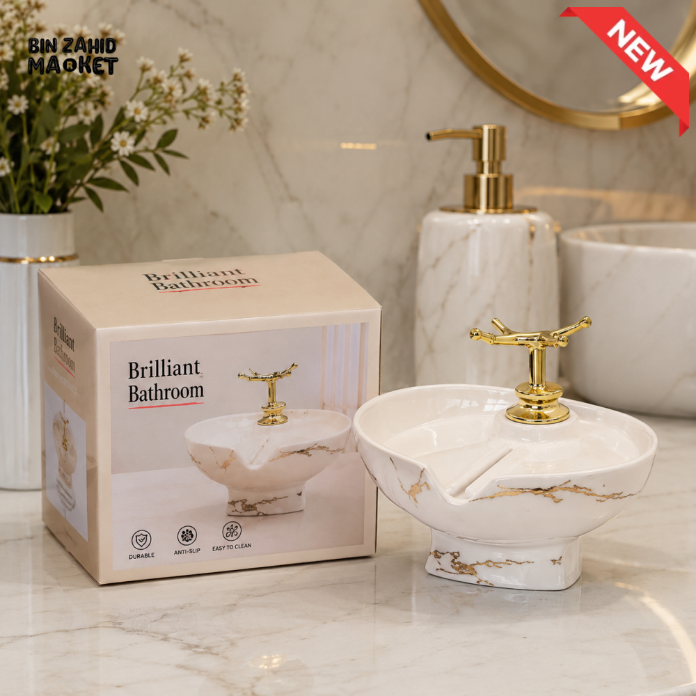 BRILLIANT BATHROOM LUXURY SOAP DISH - WHITE & GOLDEN