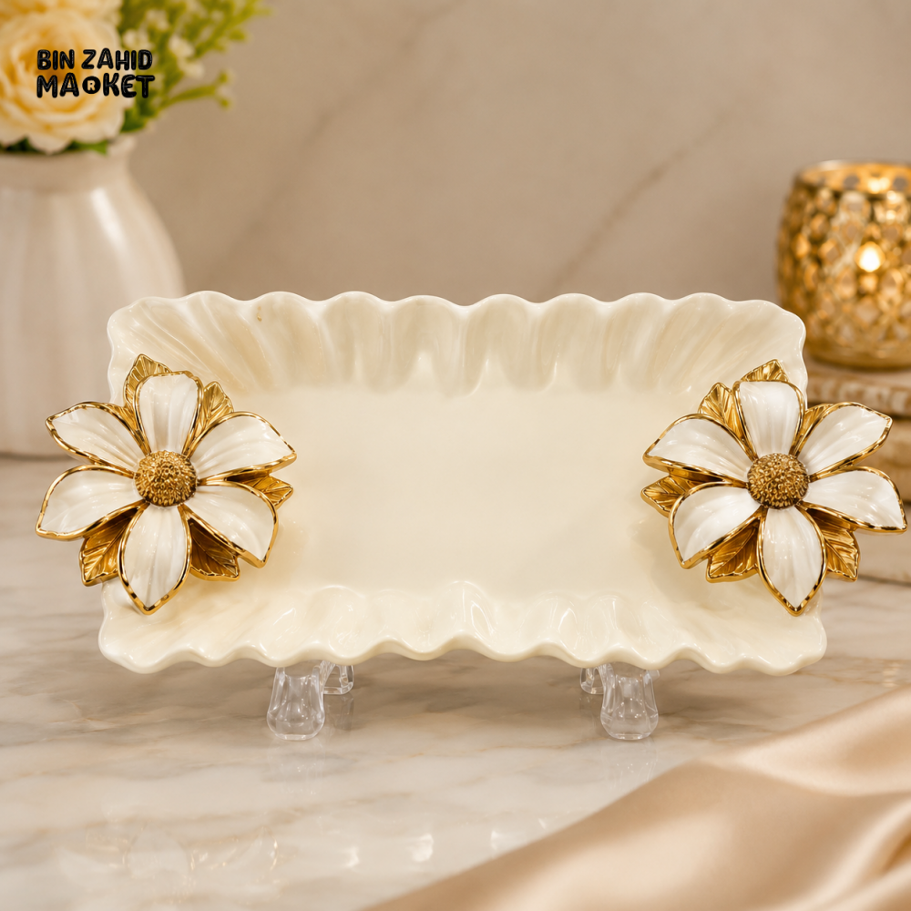 BRILLIANT CERAMIC DECORATIVE SERVING TRAY 11 iNCH - FLORAL DESIGN