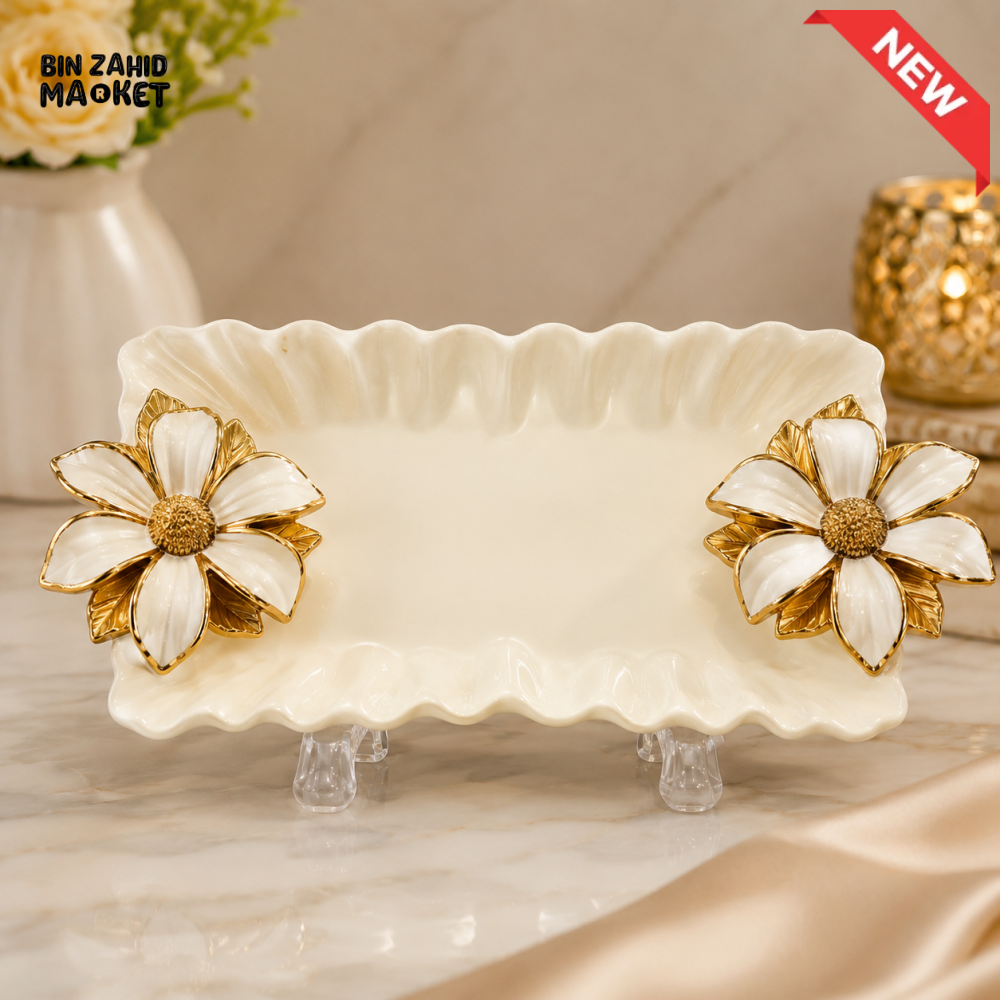 BRILLIANT CERAMIC DECORATIVE SERVING TRAY 11 iNCH - FLORAL DESIGN