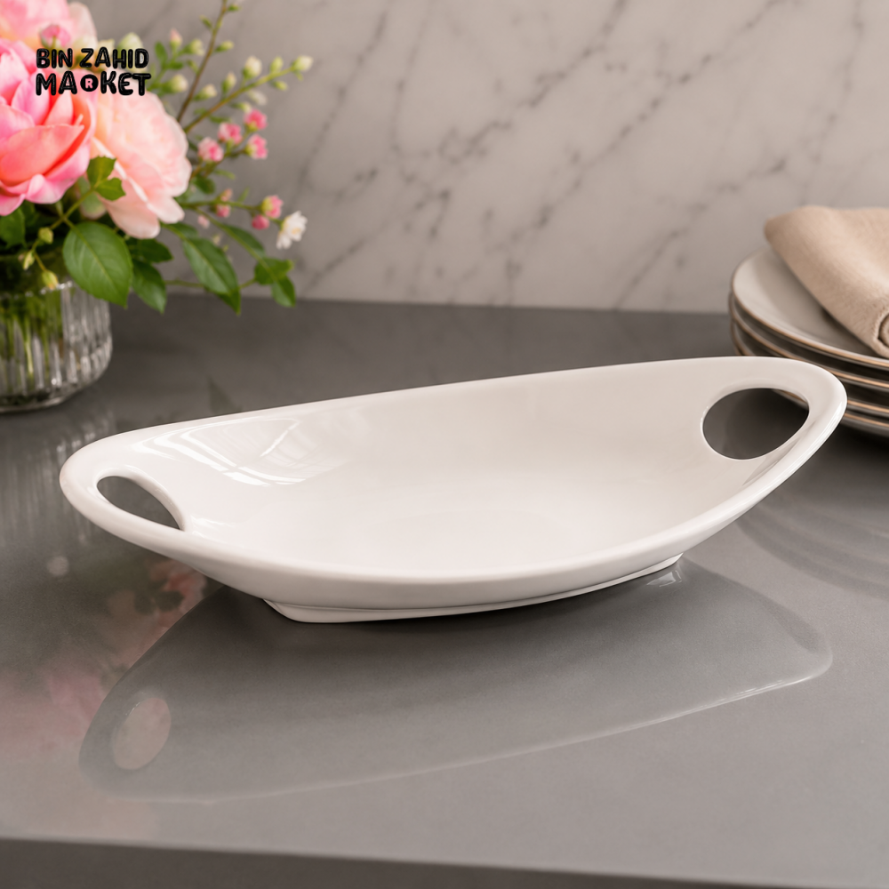 BRILLIANT CERAMIC SERVING PLATTER WITH HANDLES 16 INCH - OVAL SHAPE