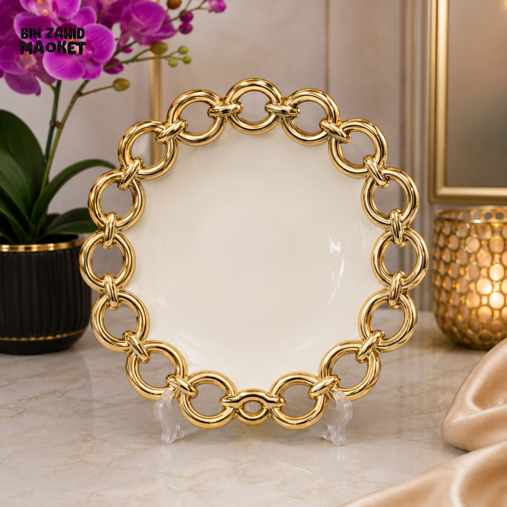 BRILLIANT LUXURY CERAMIC DECORATIVE PLATE 9 INCH – GOLD CHAIN DESIGN