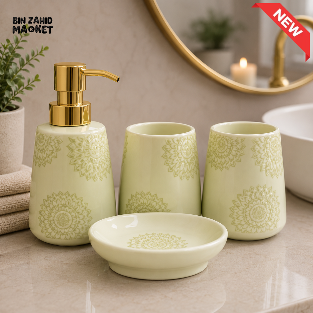 BRILLIANT MANDALA CERAMIC BATHROOM ACCESSORY SET (4 PCS)