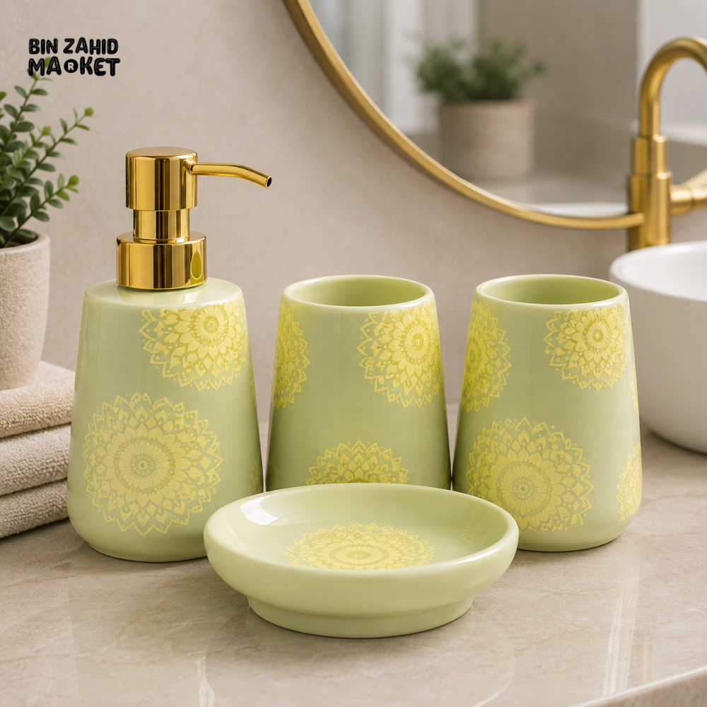 BRILLIANT MANDALA CERAMIC BATHROOM ACCESSORY SET (4 PCS)