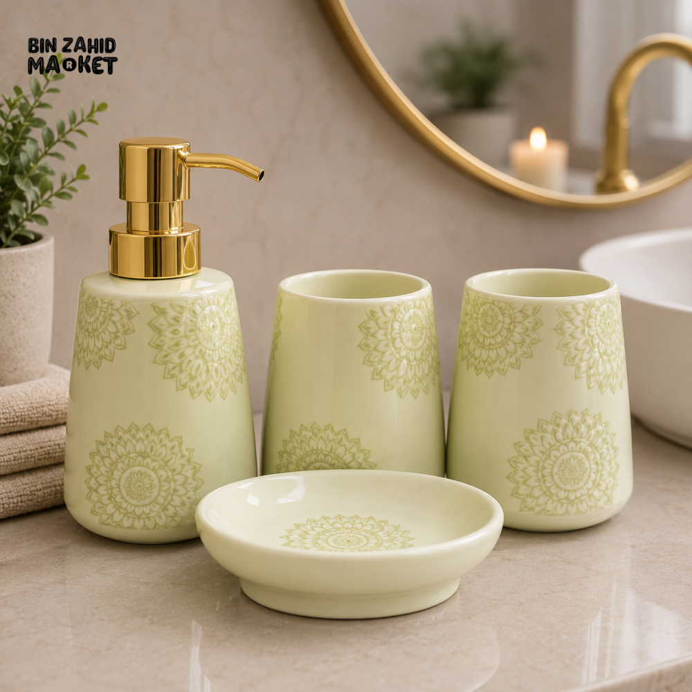 BRILLIANT MANDALA CERAMIC BATHROOM ACCESSORY SET (4 PCS)