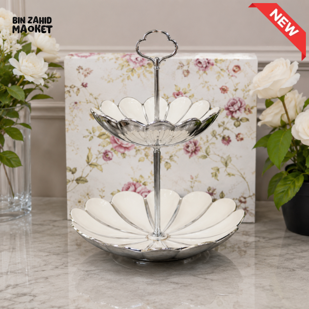 BRILLIANT SILVER 2-TIER FLOWER SERVING STAND 5’’&7.25 INCH
