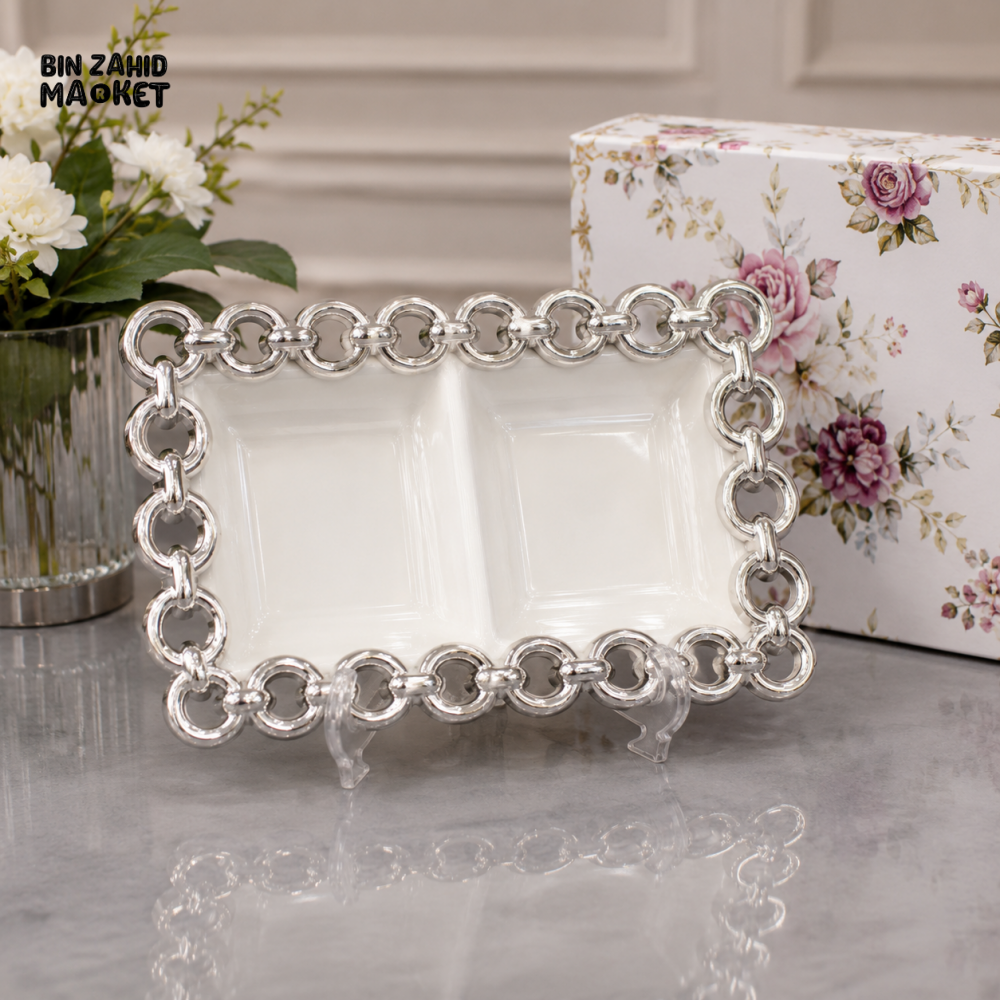BRILLIANT SILVER CHAIN DIVIDED DECORATIVE SERVING TRAY 8.75 INCH