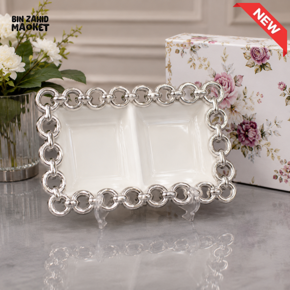 BRILLIANT SILVER CHAIN DIVIDED DECORATIVE SERVING TRAY 8.75 INCH