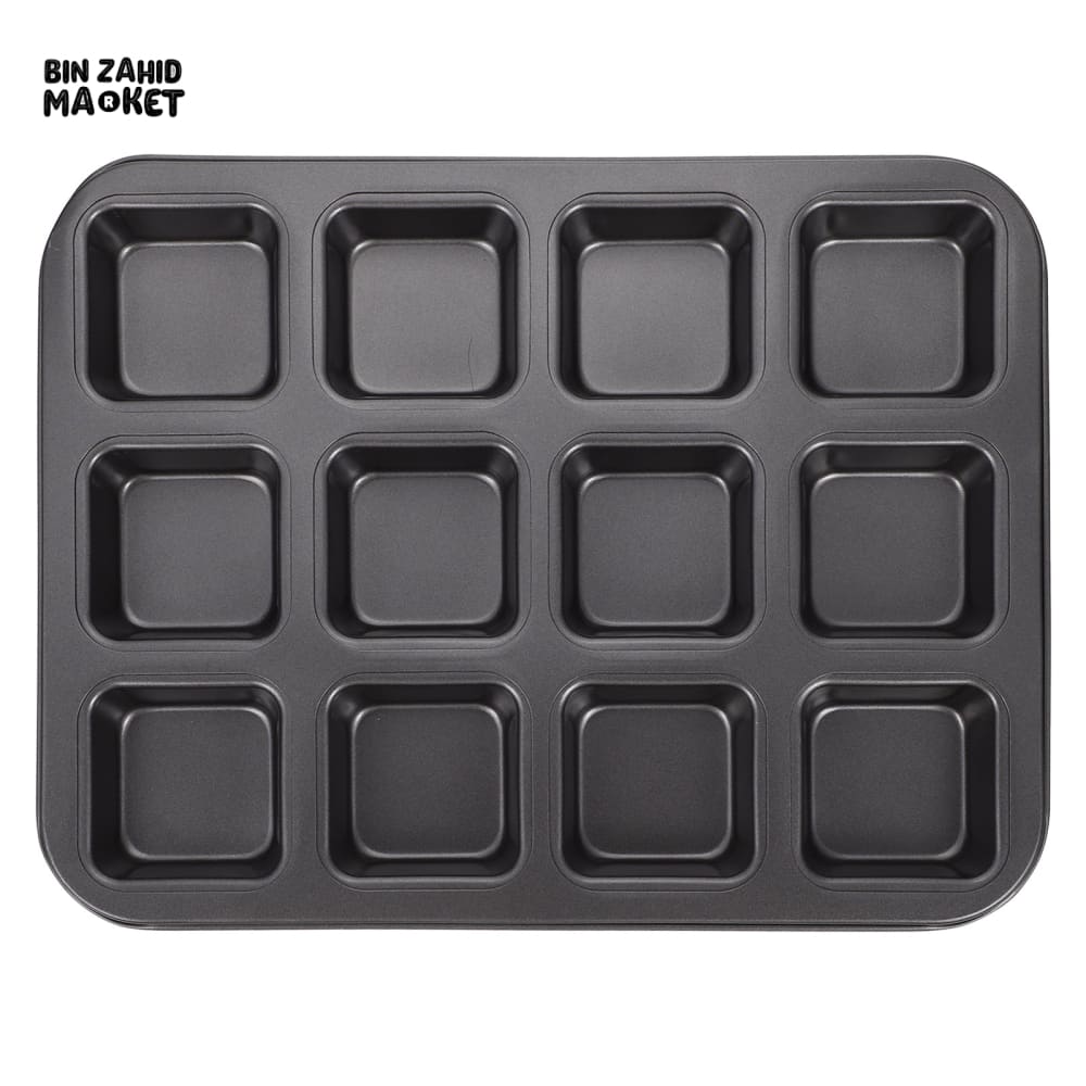 BROWNIE CAKE PAN – 12 CAVITY LOAF PAN NON-STICK CARBON STEEL SQUARE MUFFIN PAN BLONDIE BAKEWARE BAKING TOOLS KITCHEN GADGETS - 12 GRID