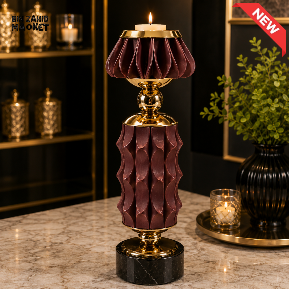 BURGUNDY AND GOLD LUXURY DECORATIVE CANDLE HOLDER