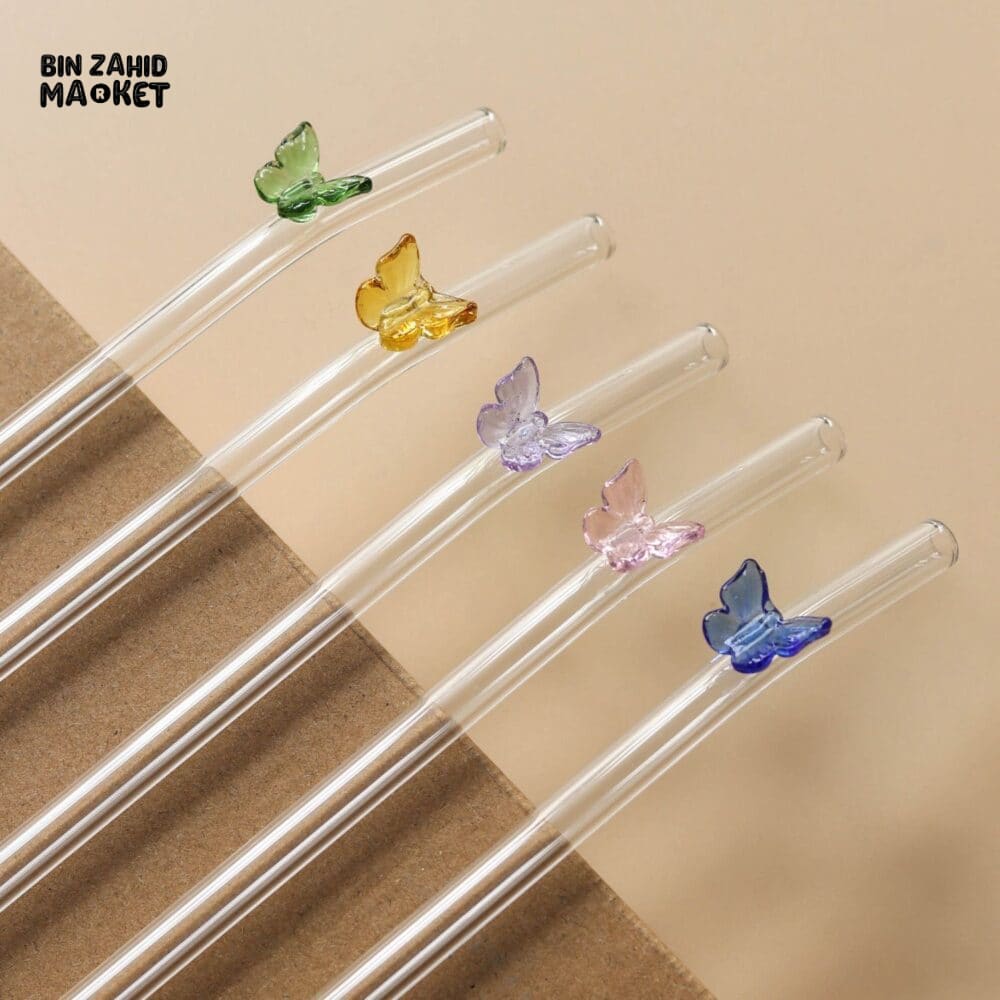 Butterfly/Stars Glass Straws - 4Pcs