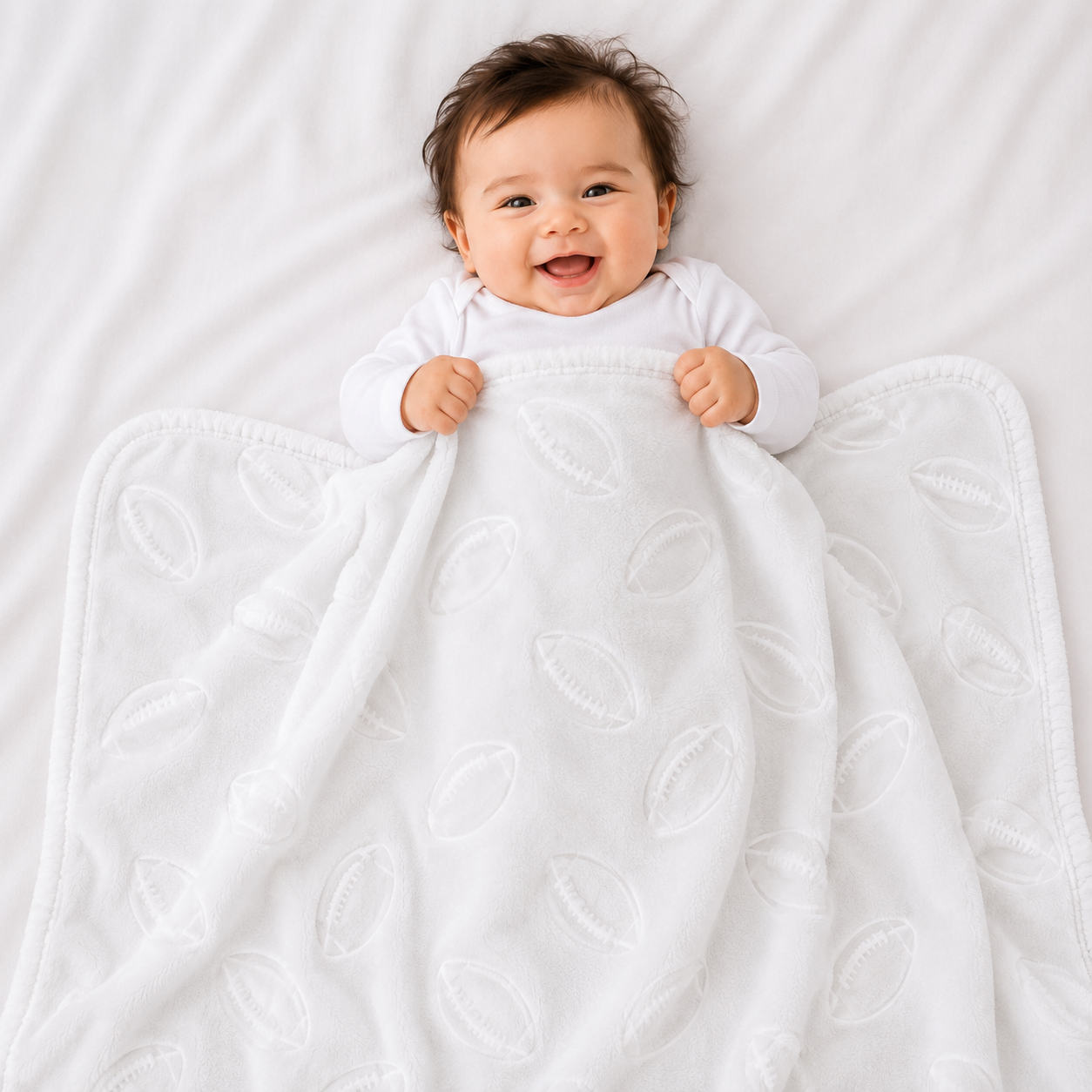 HAPPIMUMS BABY PLUSH SLEEPING BLANKET DOUBLE PLY BASEBALL 110 x 80 - WHITE