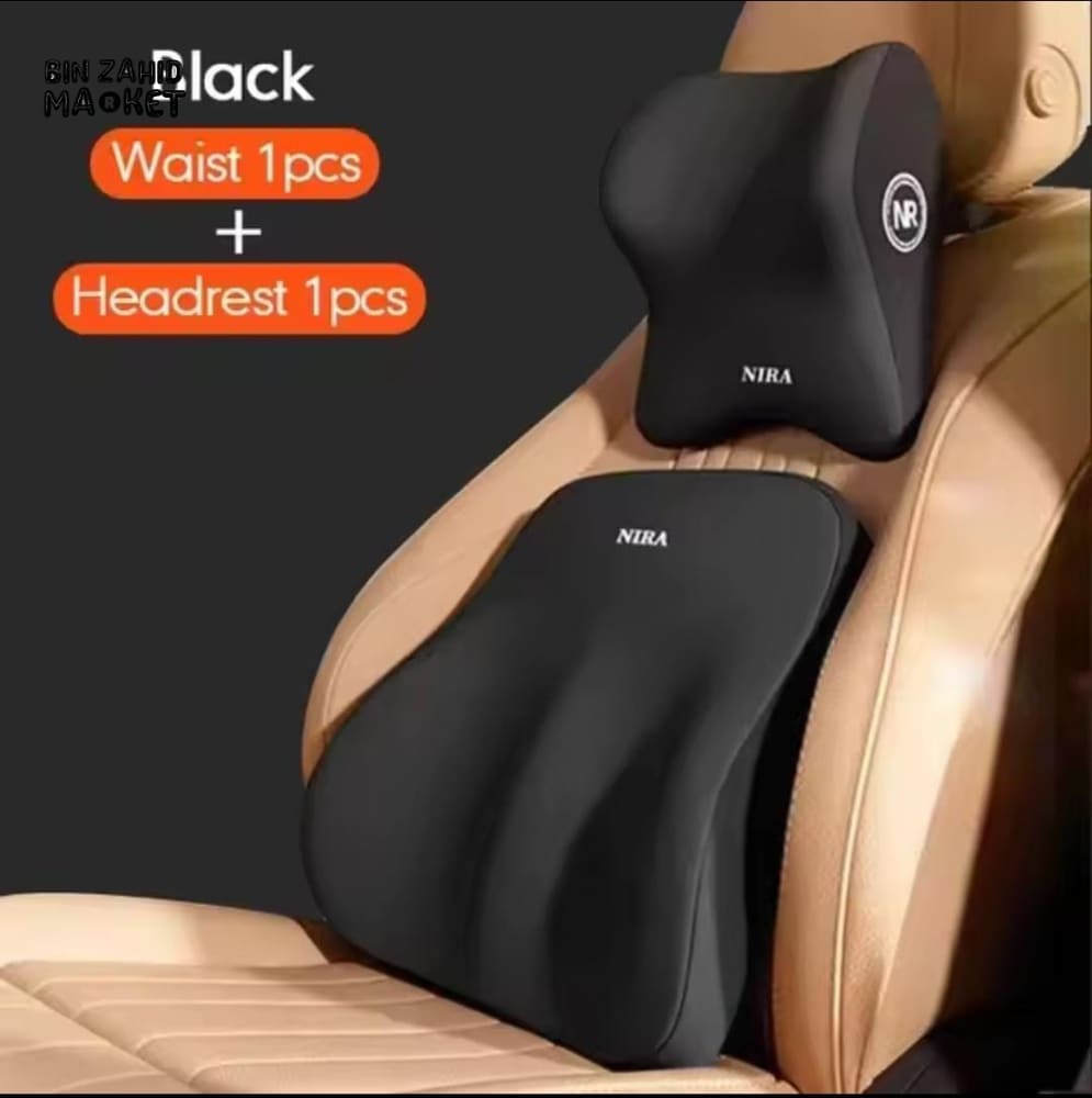 CAR MEMORY FOAM HEADREST & LUMBAR SUPPORT PILLOW 2 PIECES SET – ERGONOMIC NECK & WAIST CUSHION FOR ALL VEHICLES