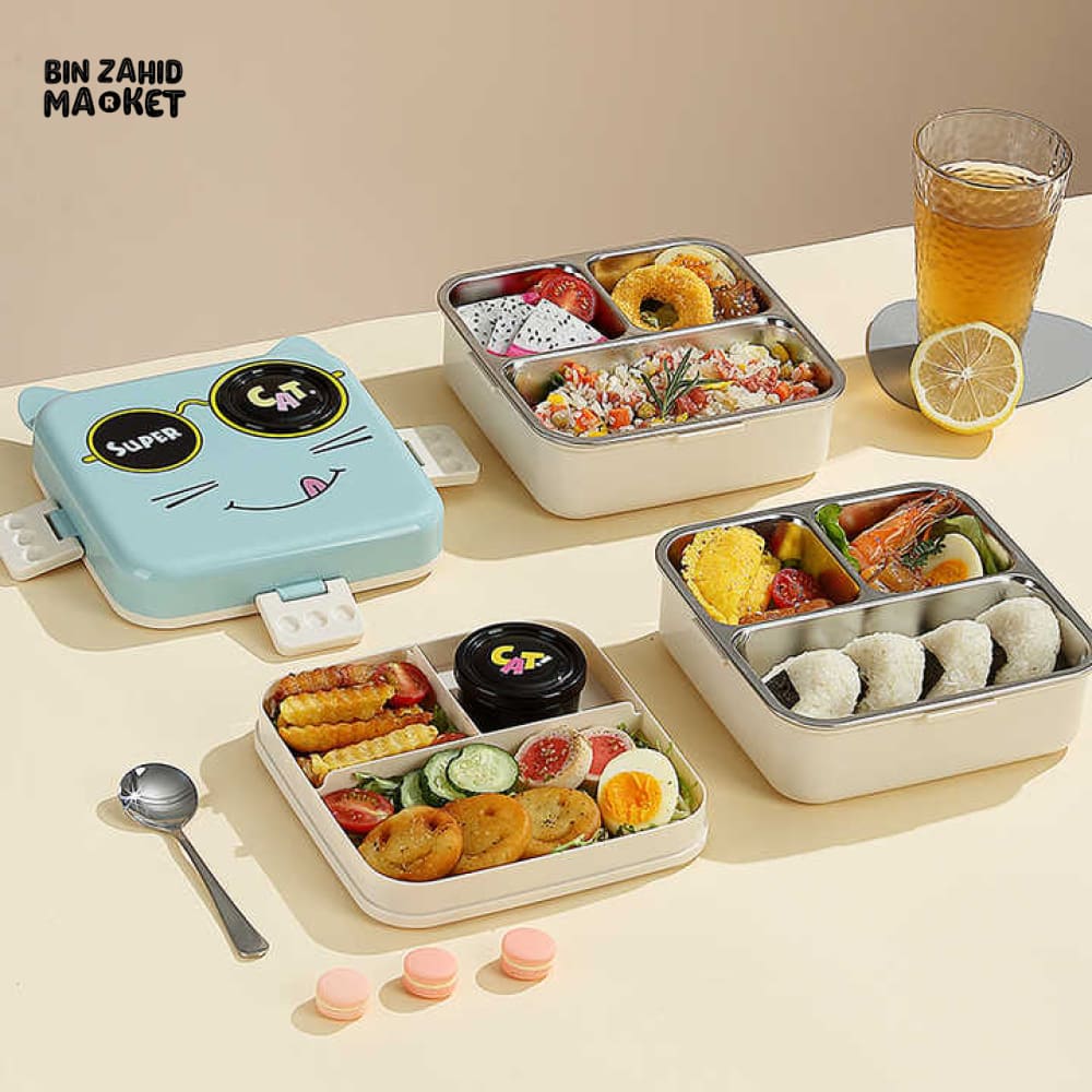 CARTOON ANIMAL CHARACTER DIVIDED LUNCH BOX PORTABLE KIDS LUNCHBOX WITH COMPARTMENTS - SUPER CAT